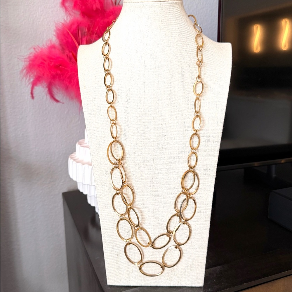 Gold Multi-Link Long Statement Necklace - image 3